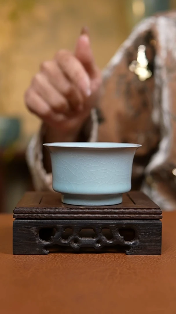 杯仿古月白纯手马蹄杯一级礼盒
