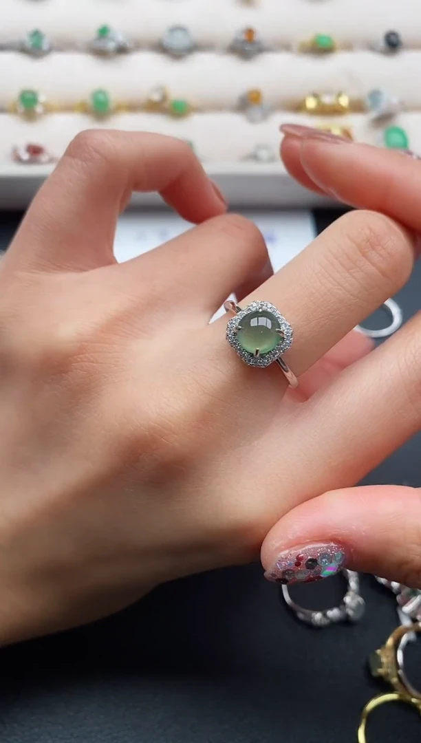 银S925镶嵌戒指翡翠55555555+8