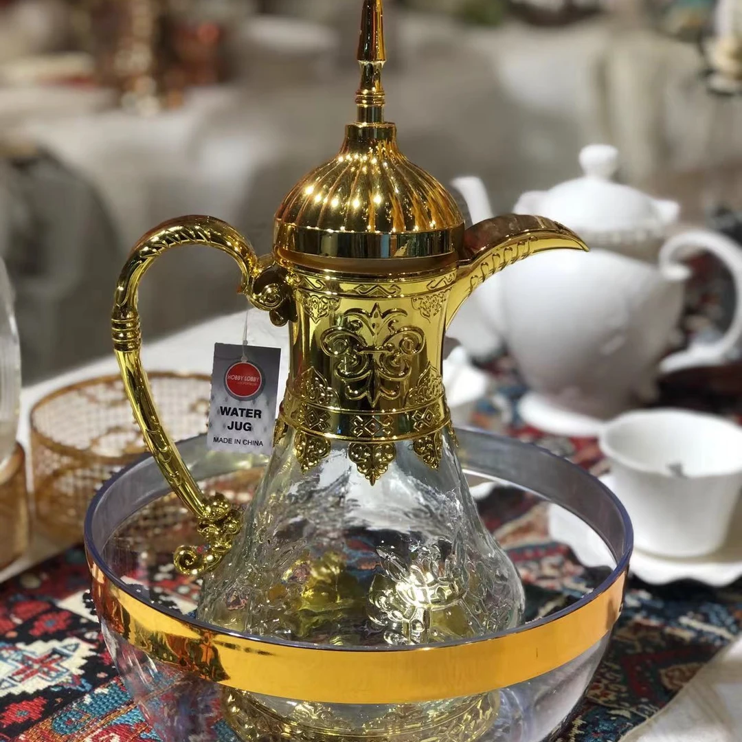 新疆包邮家用玻璃洗手壶送礼品玻璃高档金色结婚镀金玻璃洗手壶套