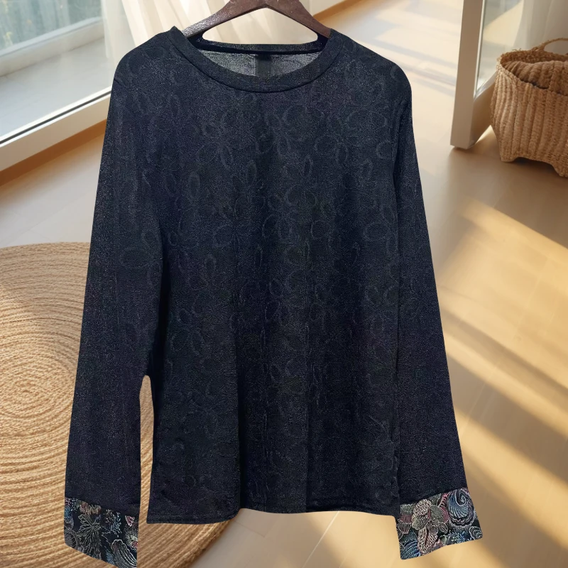 新中式国风刺绣T恤2025早春新款气质优雅复古上衣宽松显瘦打底衫