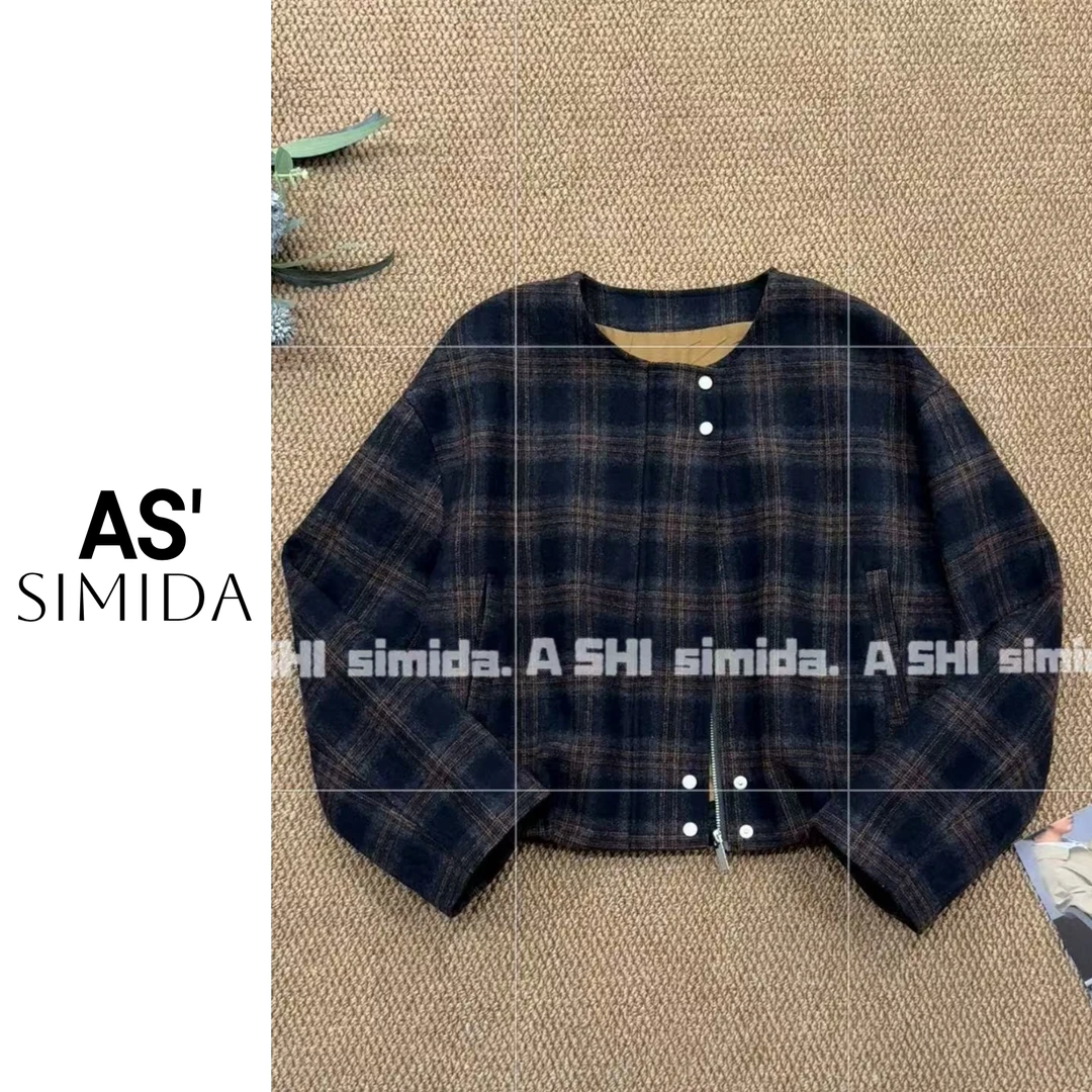 SIMIDA诗觅  韩系高级感格纹羊毛外套