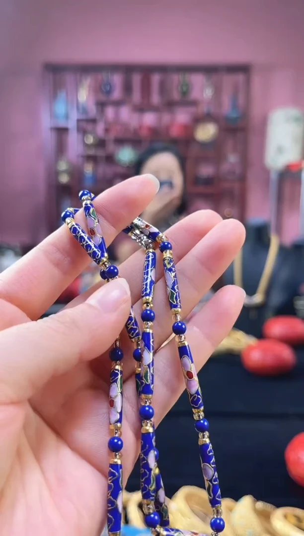 非遗技艺 景泰蓝竹节项链 宝蓝