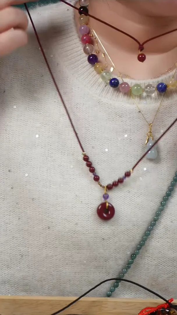 天然辰砂朱砂平安扣项链