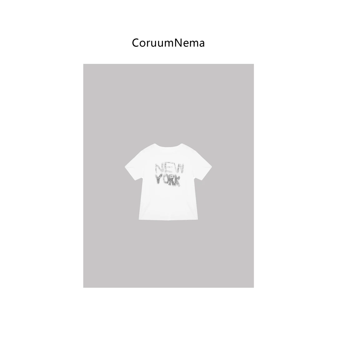 【CoruumNema】2025年新款夏季圆领宽松轻奢印花T恤180206