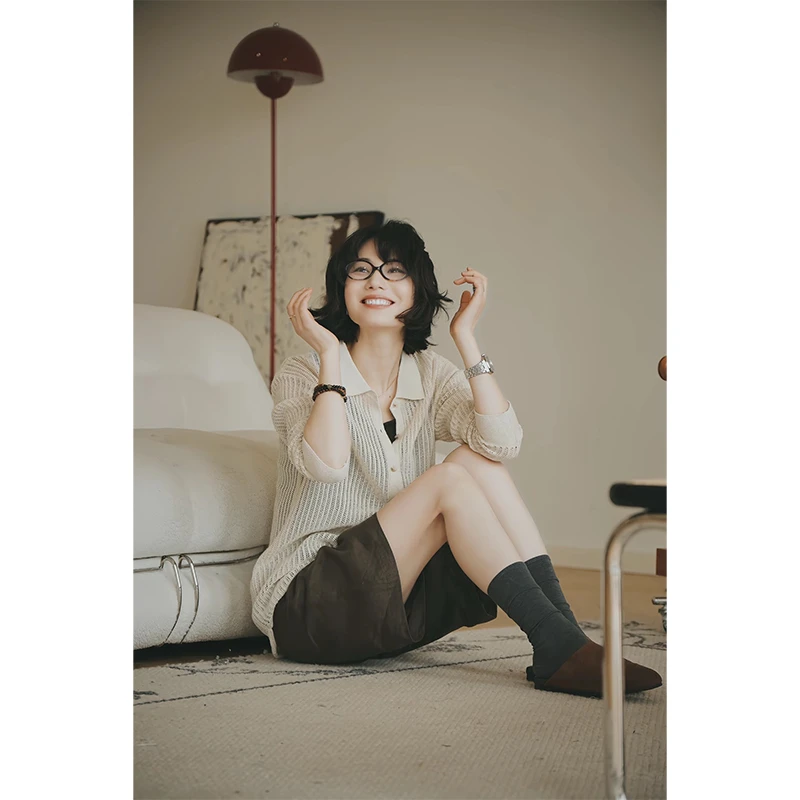 NORTHMING FISH「温柔暮色」简约又温柔 亚麻镂空针织上衣