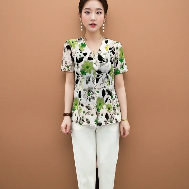 休闲妈妈装夏季短袖t恤上衣显瘦高弹力夏装薄款中老年女装遮肚子