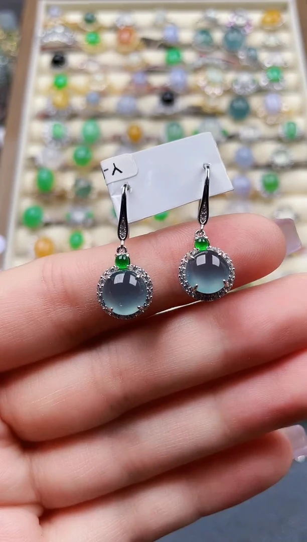 银S925镶嵌翡翠耳饰69