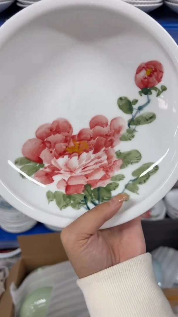 瓷片景德镇高温陶瓷食品级手绘釉中彩-大月亮盘