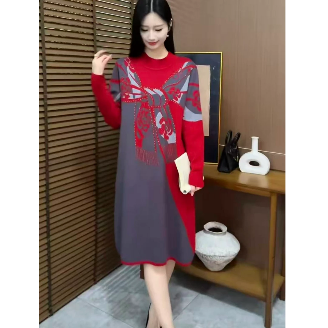 【011】秋冬季优雅时髦时尚气质网红提花工艺妈妈装连衣裙