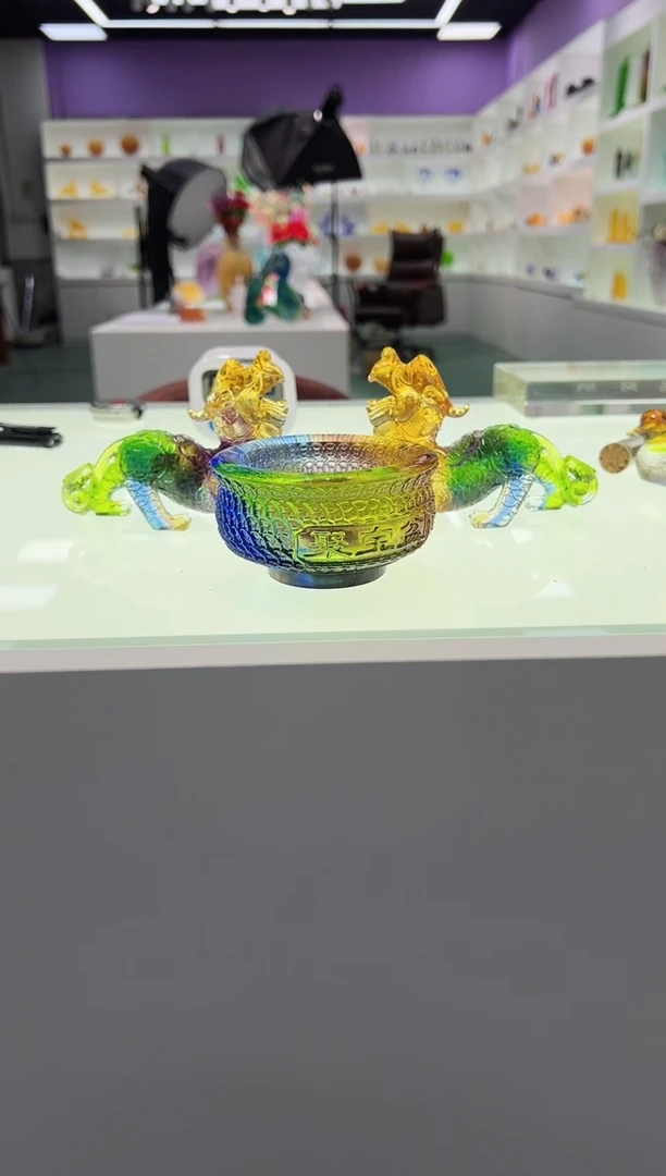 【闪购商品】泥塑古法琉璃金钱貔貅小号 聚宝盆摆件