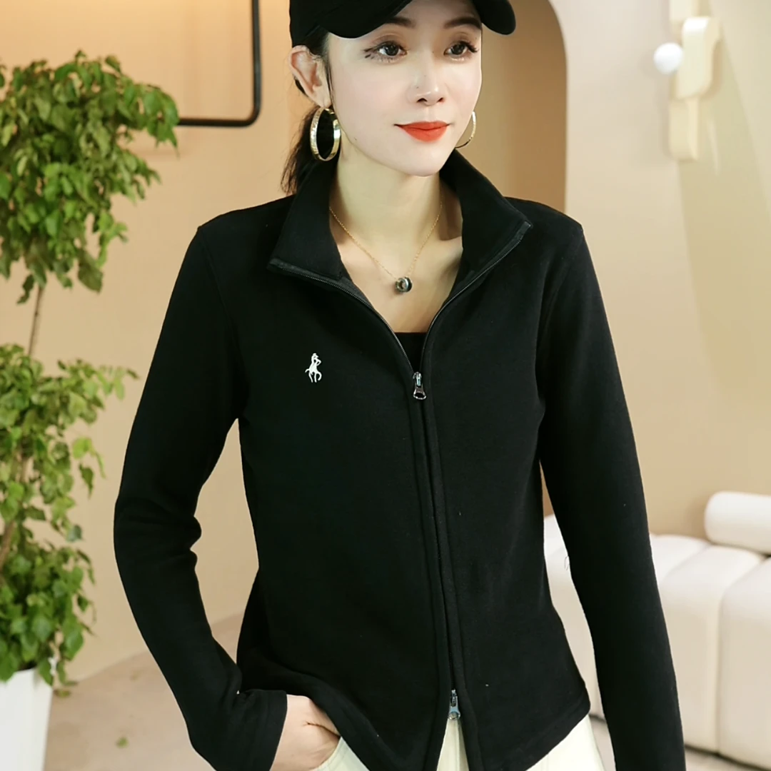 【众帆女装】WSN秋冬时尚设计感双拉链刺绣开衫休闲立领百搭上衣