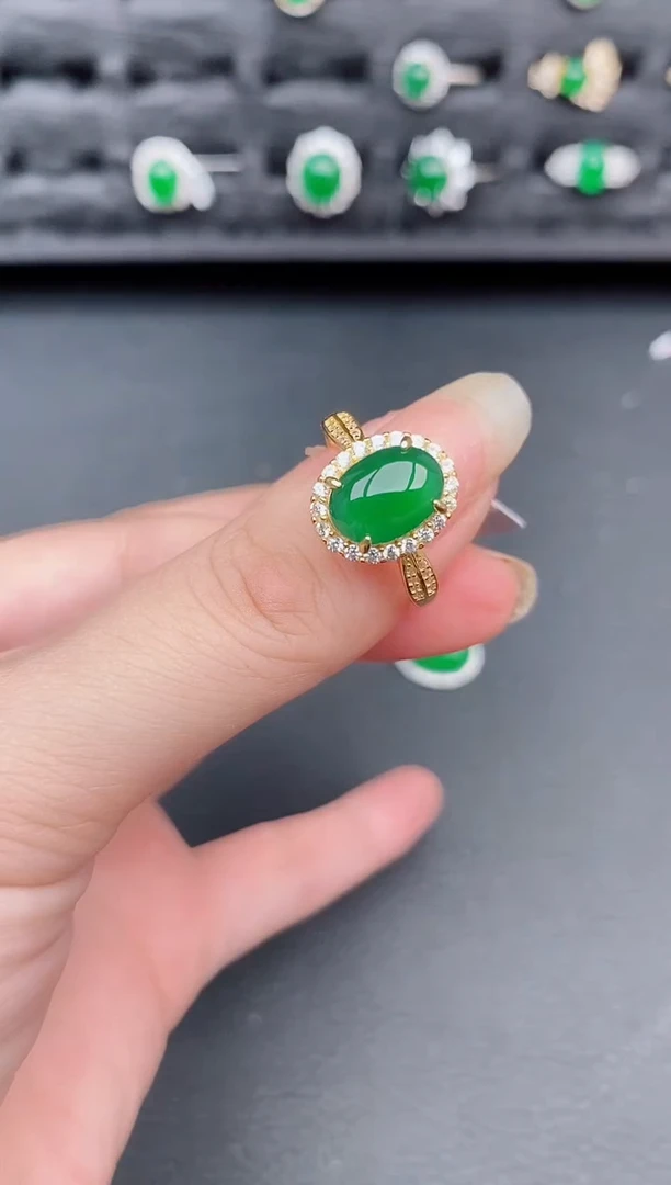 银S925镶嵌戒指翡翠天然a货翡翠334