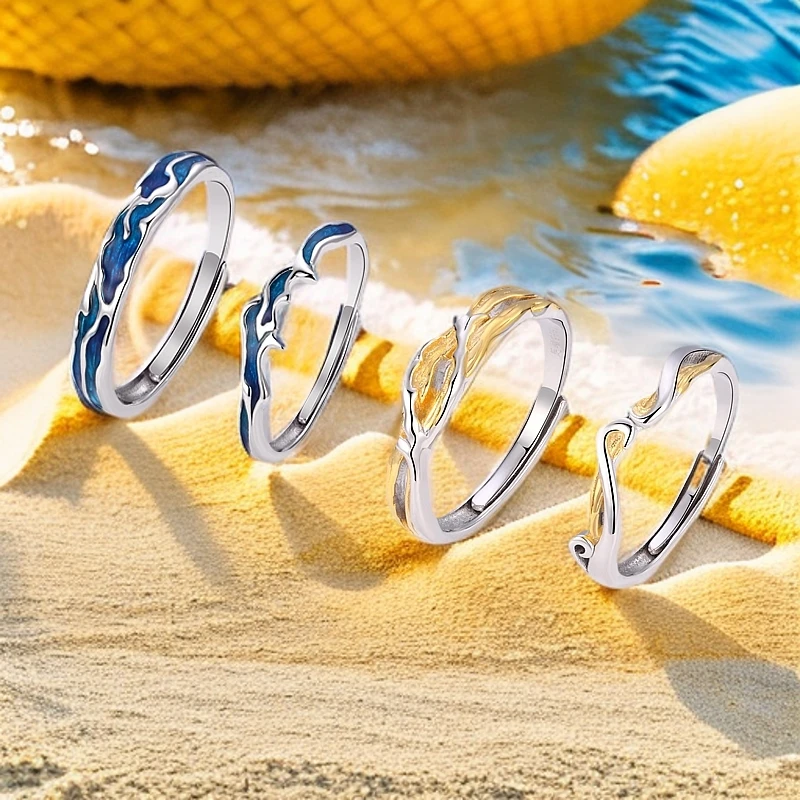 足银戒指  足银轻奢木栖水影情侣戒指层次设计对戒范琦光年之境