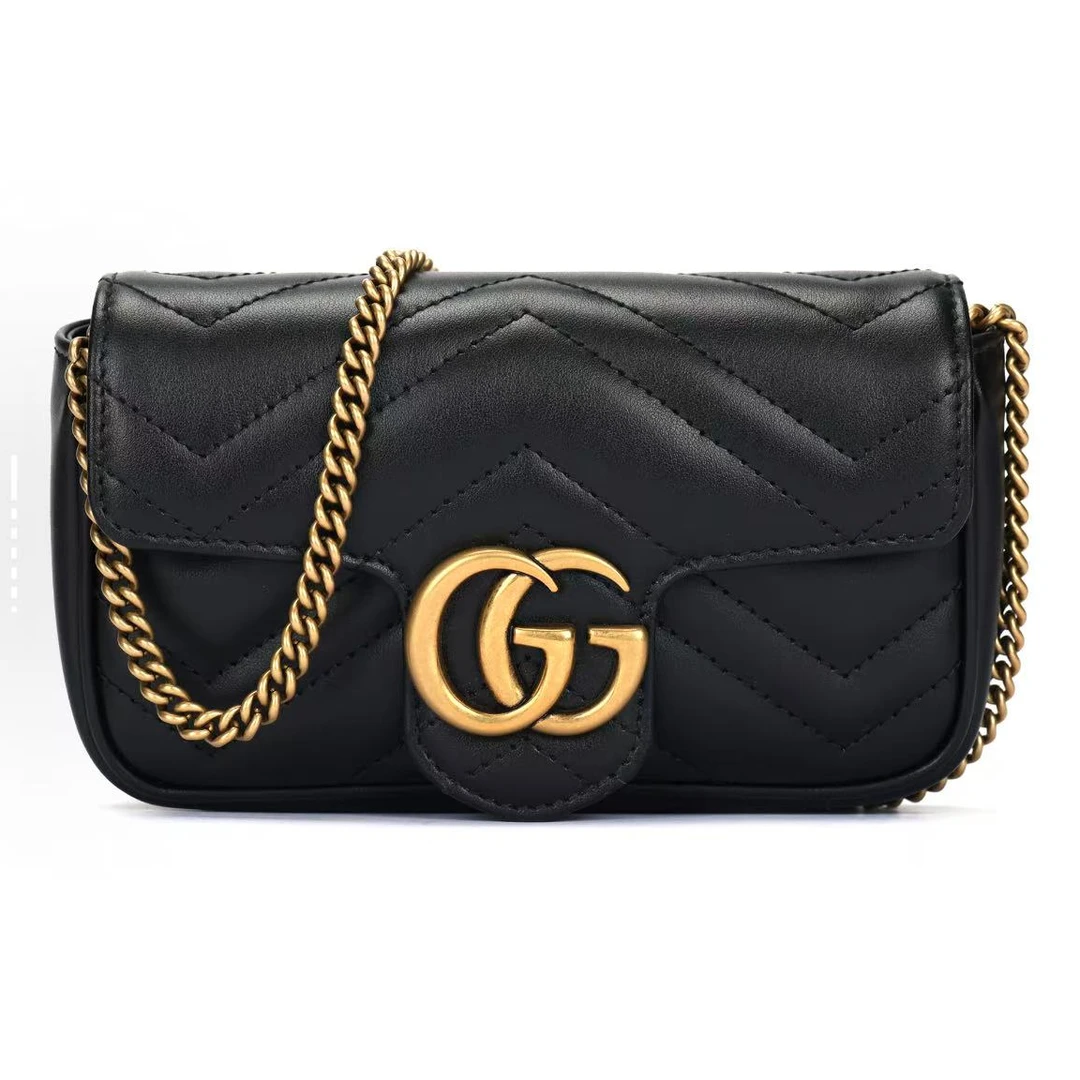 99新 GUCCI/古驰 Marmont马蒙 黑金 mini  G