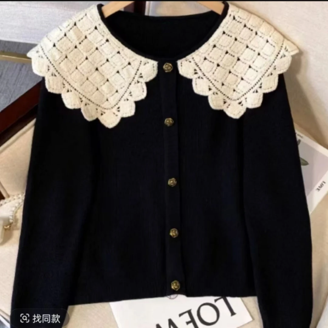 241220#法式别致秋冬装新款胖mm大码女娃娃百搭保暖针织毛衣上衣