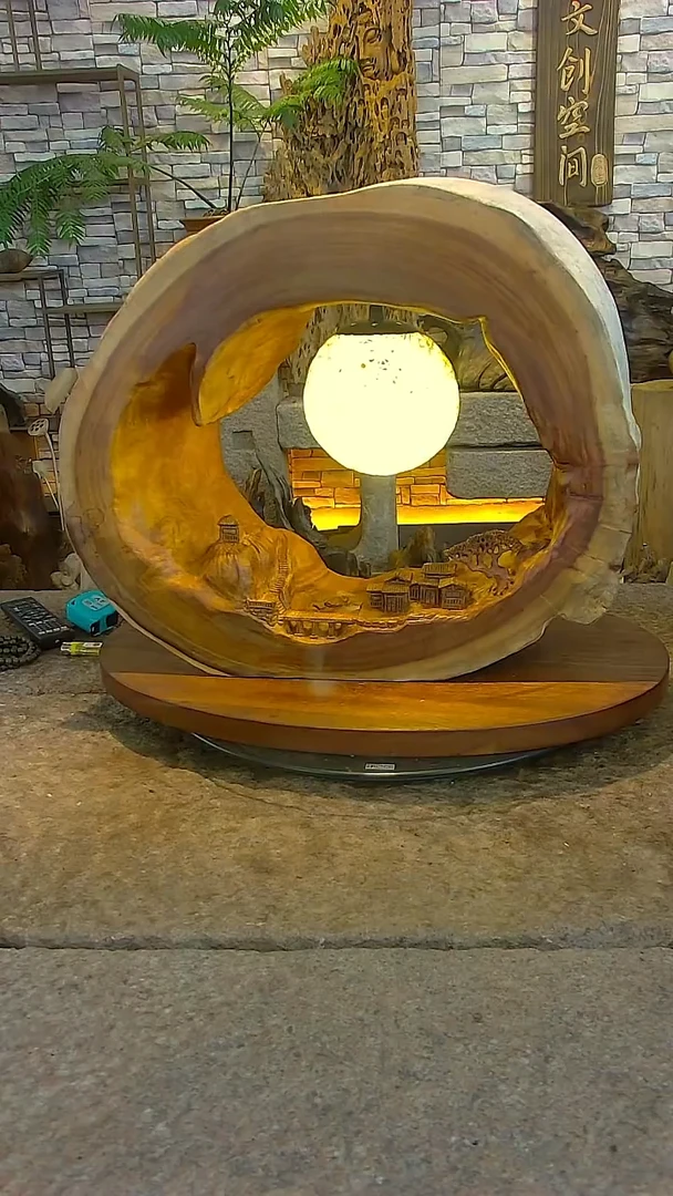 木香樟木随形山水摆件氛围灯