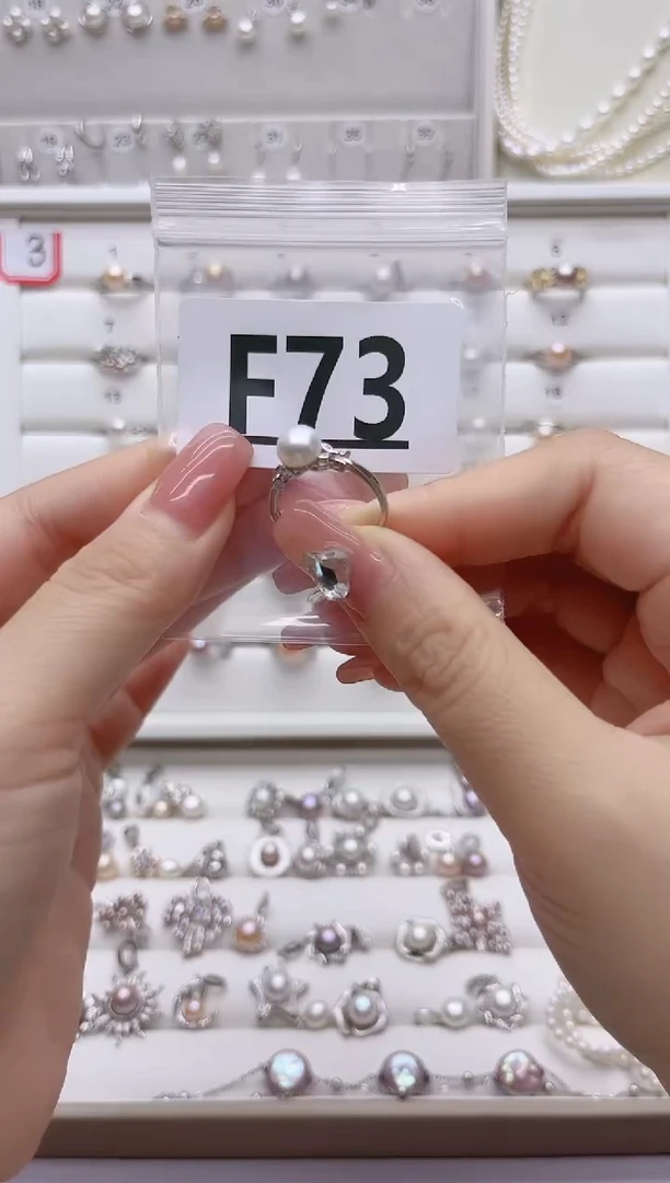 银S925镶嵌戒指淡水珍珠栗**?F73
