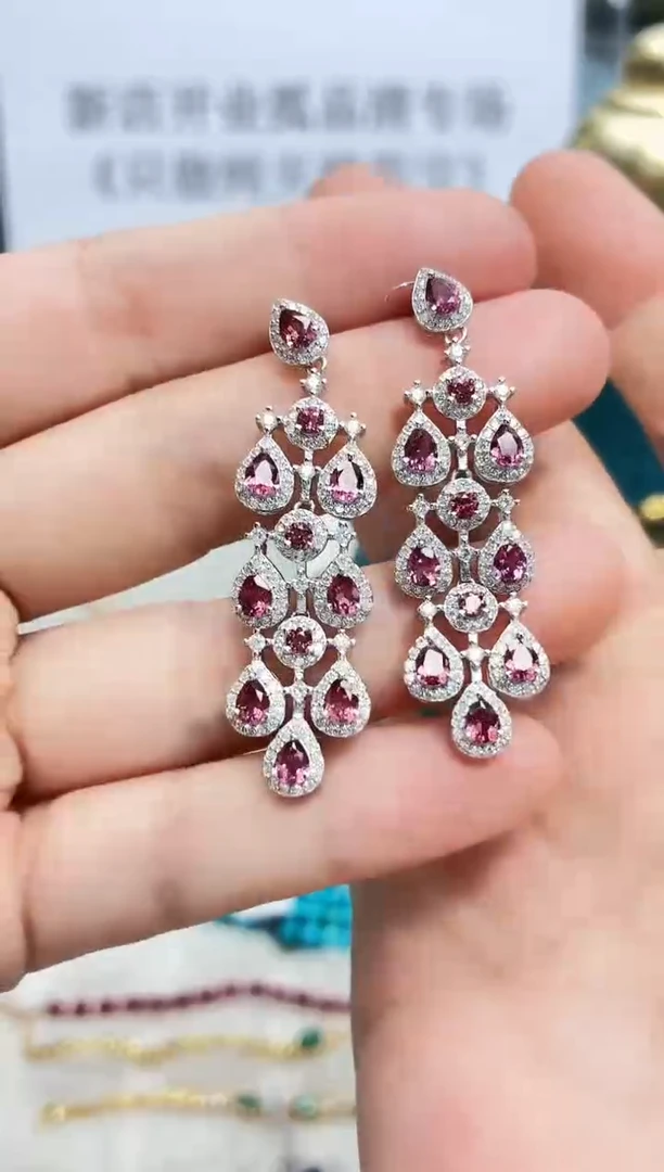 银S925镶嵌耳饰石榴石108ZB1207产品一个（多样性）