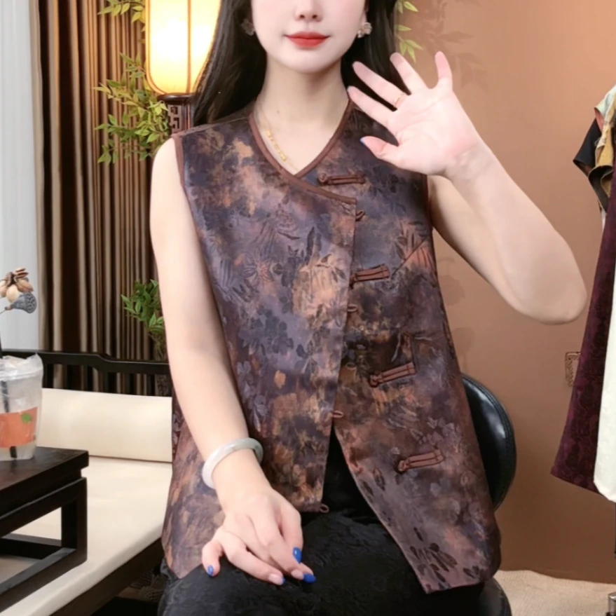 2025秋季新款双面穿桑蚕丝马夹修身型无袖中国风民族风马夹女S178