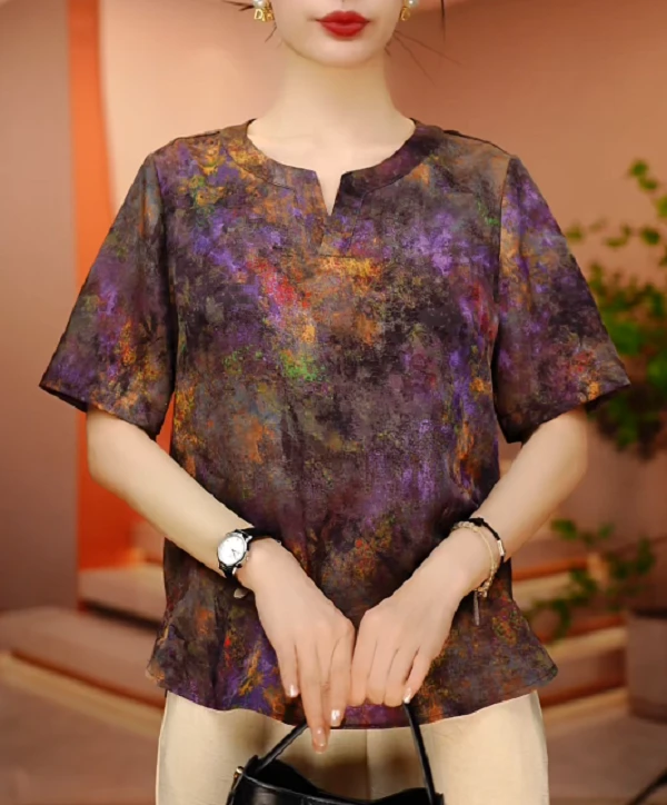 幻彩秘境-夏季极简风减龄优雅轻奢时尚百搭气质圆领上衣