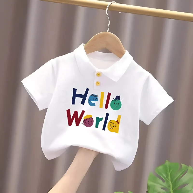 Polo衫新款男女童短袖白色儿童夏季翻领T恤宝宝2025白色体恤上衣