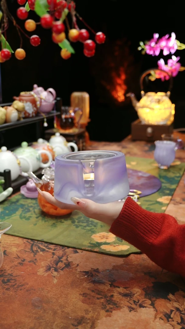 【闪购商品】紫色水晶琉璃蜡烛温茶台