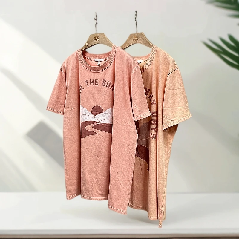 ZM1267瑕疵 夏季新款宽松印花圆领短袖T恤女