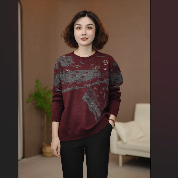 火袖G2250中老年女装针织毛衣女秋冬新款软糯舒适长袖内搭打底衫