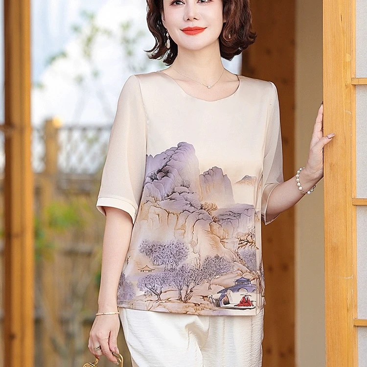 MS[丽姐号·优选]山水画高端休闲打底衫