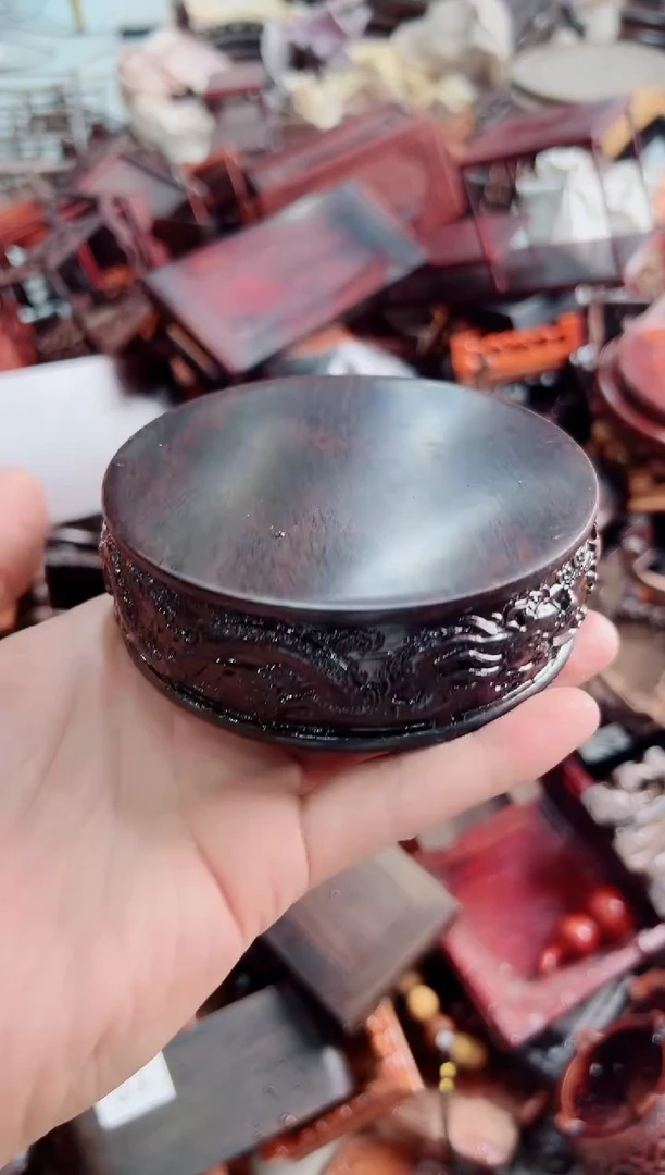 木69二龙戏珠黑檀木底座10.5*3.5