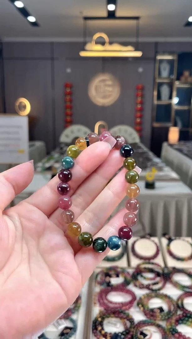 未镶嵌收藏级老矿碧玺色标单圈手串9mm+碧玺hon多样性发一条