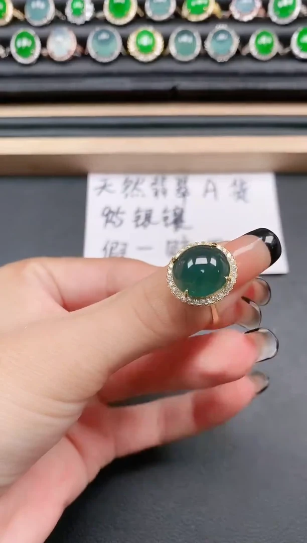 翡翠戒指银S925镶嵌1111