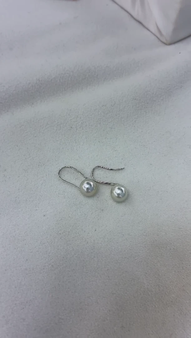 18K金镶嵌耳饰海水珍珠真多麻天然色耳钩7.5-8（微瑕