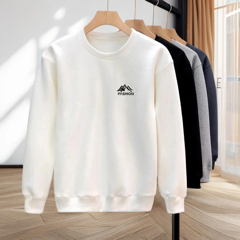 啄木鸟秋冬重磅加绒卫衣男潮流韩版ins套头百搭青年白色运动上衣