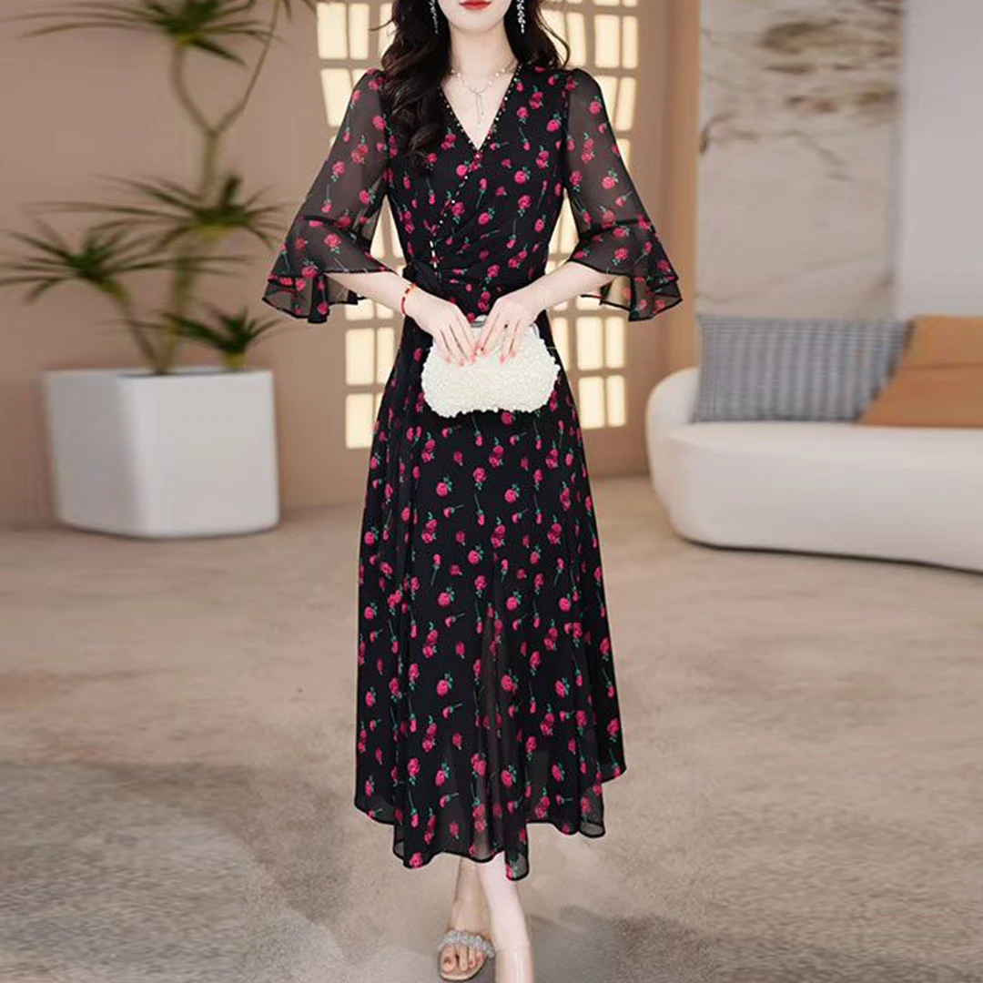 【千羽】波点碎花连衣裙女夏季2025新款广州十三行气质高端纱料裙子