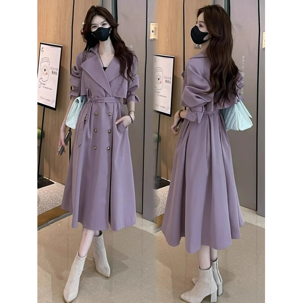 风衣外套女2025春季新款洋气显瘦收腰中长款过膝双排扣气质大衣潮