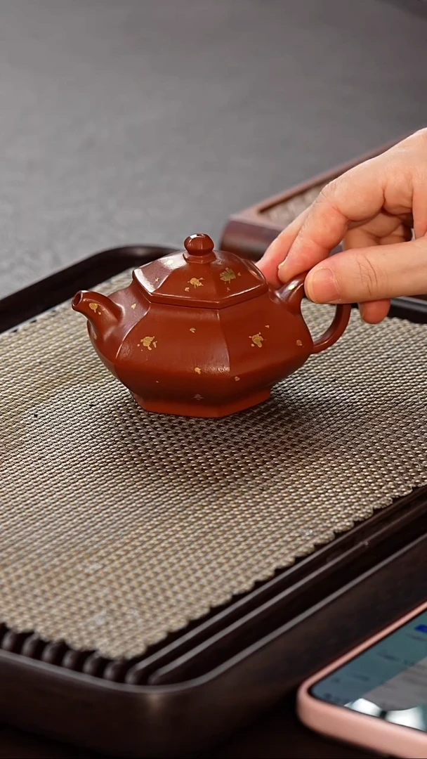 茶壶紫砂藏六方 洒金 30目粗砂大红袍