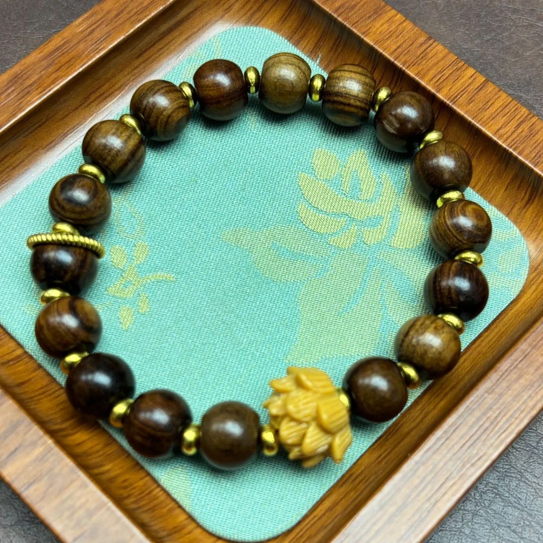 非金属珐琅手链 木质 带莲花 手串 福