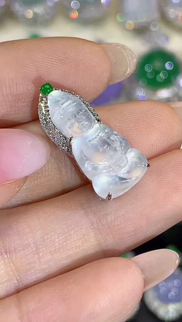 吊坠(不含链)18K金镶嵌翡翠27-观音