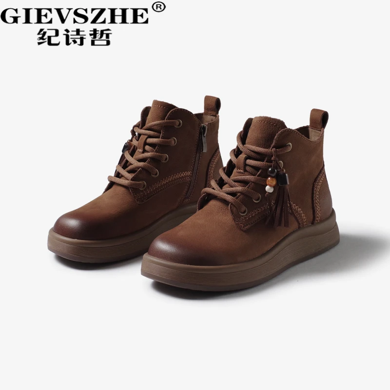 纪诗哲女靴加绒马丁靴靴女冬季新款平底复古保暖休闲百搭短靴子