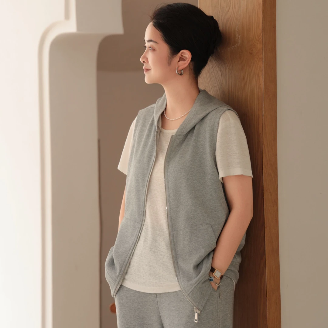 麻享【连帽马甲】细支纱汉麻棉女士毛圈卫衣马甲连帽夏秋款FSY50826