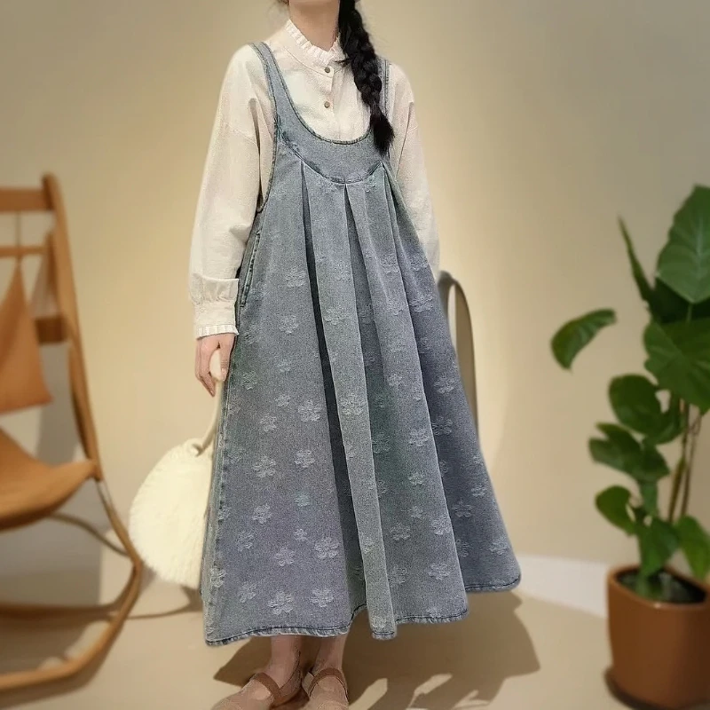 牛仔连衣裙2025新款宽松显瘦长款衬衫套装-3801-3800