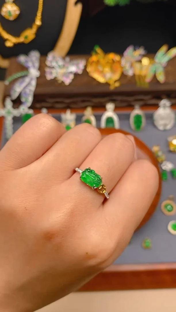 【闪购商品】翡翠戒指银S925镶嵌貔貅戒指