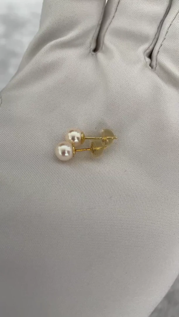 银S925镶嵌耳钉海水珍珠AK羽皇金素钉6.5-7mm