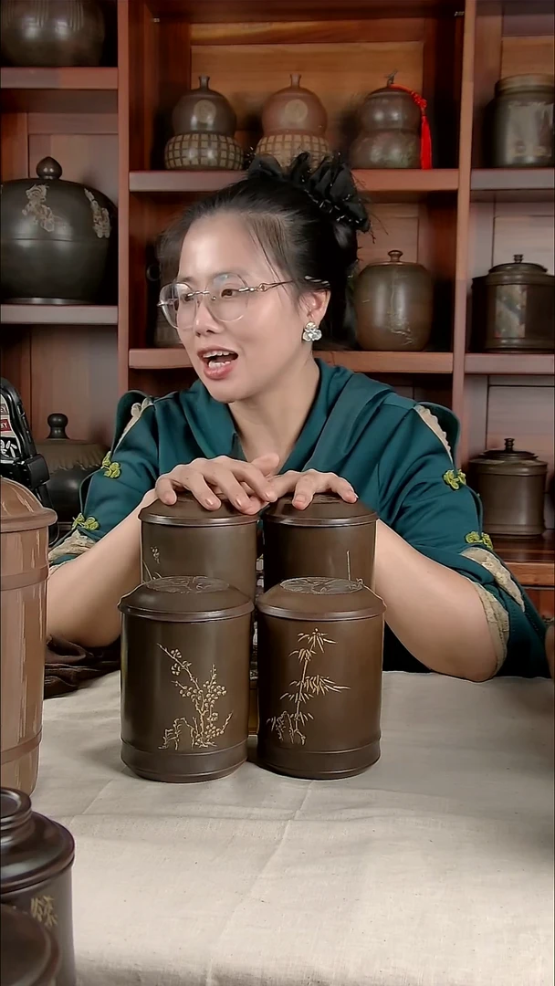 坭兴陶竹节清香罐纯手工4个