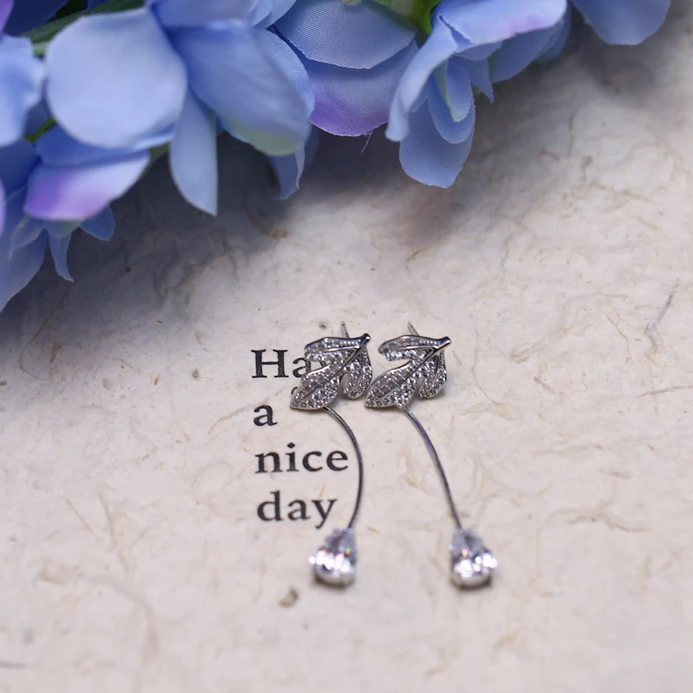 铜合金合成锆石耳饰 树叶葫芦精致设计耳环-8216