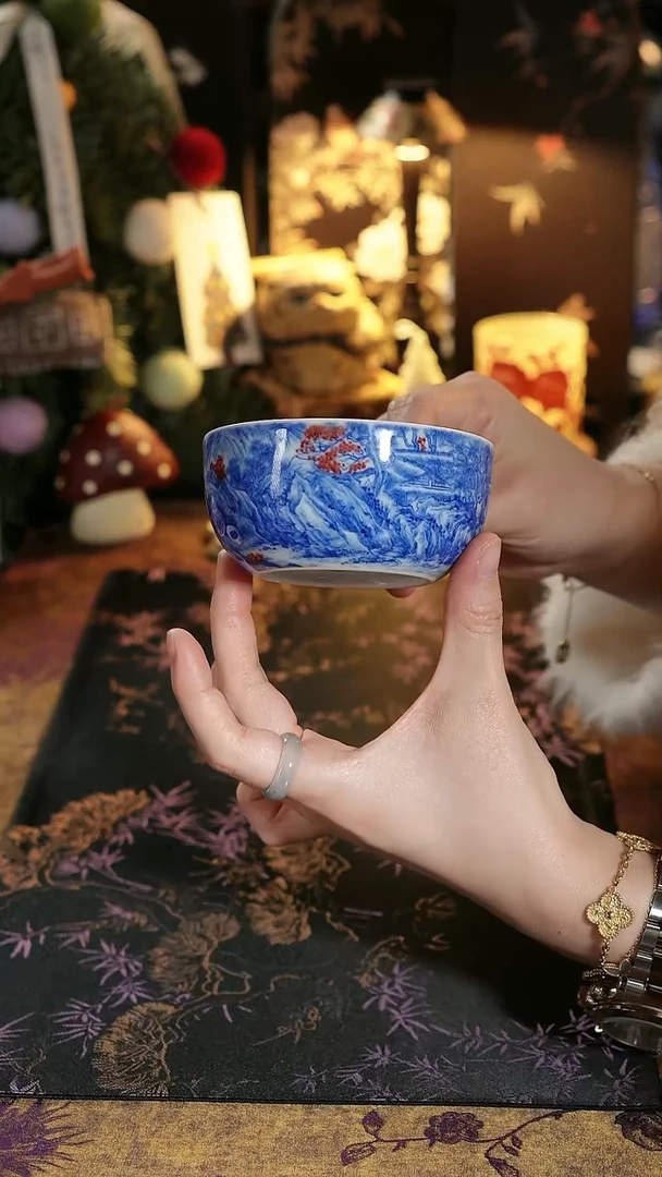 何老师 青花釉里红西山渔隐主人杯