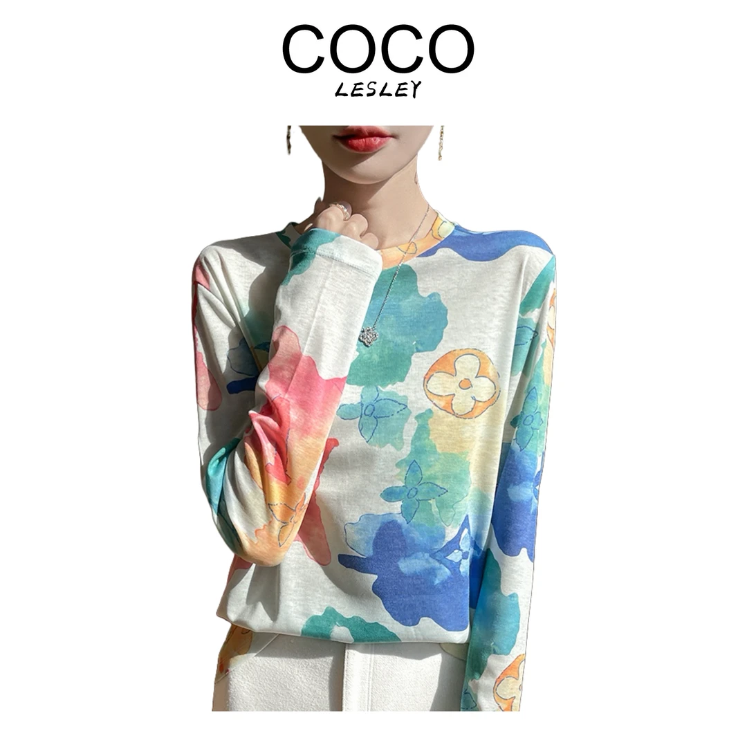 【COCO LESLEY】不规则彩色水墨扎染圆领针织衫-506