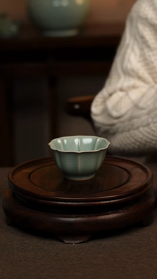 瓷片仿古天青花口杯80ml 微瑕 不带礼盒