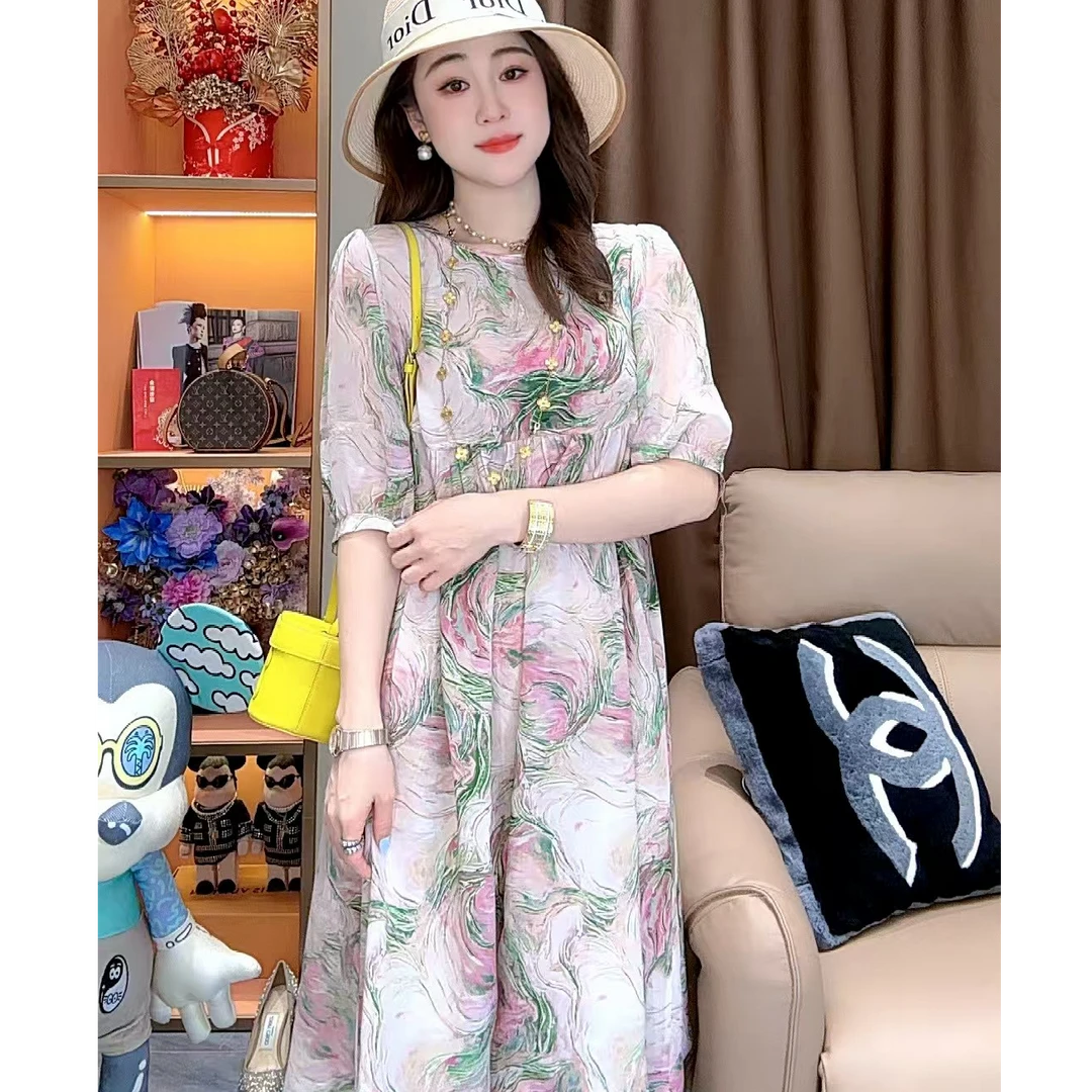 【丝芙玉禄】(S108)100%真丝洋气减龄气质夏季桑蚕丝女装连衣裙